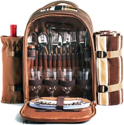 Picnic Backpack for 4 with Cooler & Cutlery Set cover