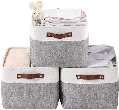 3-Pack Large Foldable Nursery Storage Baskets cover