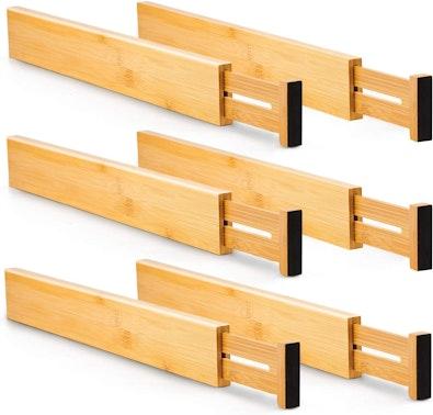 6 Pack Bamboo Adjustable Kitchen Drawer cover