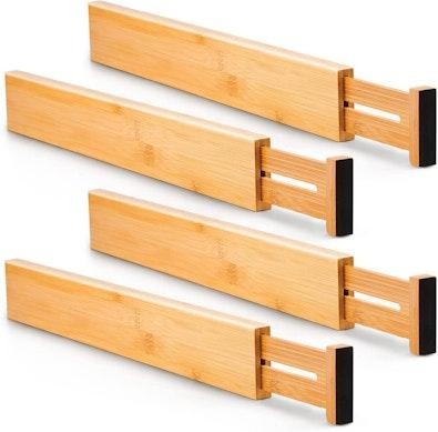 4 Pack Bamboo Adjustable Kitchen Drawer cover