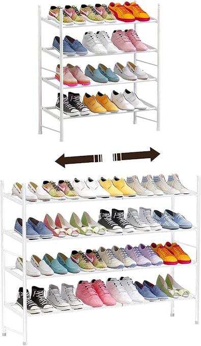 Expandable 4-Tier Metal Shoe Rack - White cover