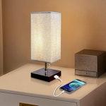 USB Bedside Table Lamp with Fabric Shade alternate 4