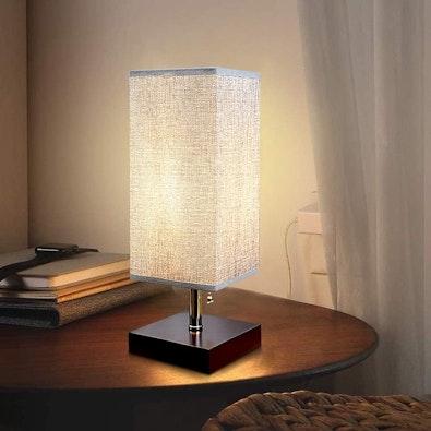 USB Bedside Table Lamp with Fabric Shade cover