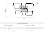 LED Modern Ceiling Light - 5 Heads, 70W, Square alternate 4