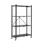 4-Tier Foldable Storage Shelf with Wheels (Black)