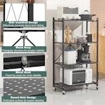 4-Tier Foldable Storage Shelf with Wheels (Black) alternate 5
