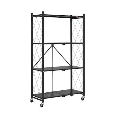 4-Tier Foldable Storage Shelf with Wheels (Black) cover