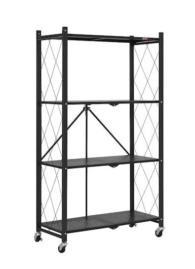 4-Tier Foldable Storage Shelf with Wheels (Black) cover