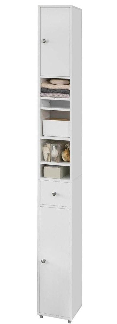 White Tall Bathroom Cabinet with High Storage cover
