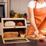 Large Double Layer Bamboo Bread Box with Window alternate 1