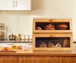Large Double Layer Bamboo Bread Box with Window alternate 3