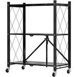 3-Tier Foldable Storage Shelf with Wheels (Black)