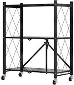 3-Tier Foldable Storage Shelf with Wheels (Black) thumbnail
