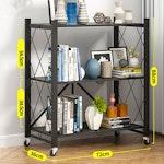 3-Tier Foldable Storage Shelf with Wheels (Black) alternate 2