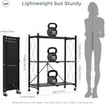 3-Tier Foldable Storage Shelf with Wheels (Black) alternate 5