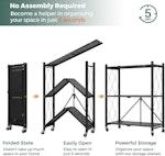 3-Tier Foldable Storage Shelf with Wheels (Black) alternate 6