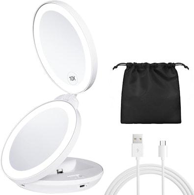 Rechargeable 1X/10X LED Travel Makeup Mirror cover