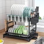 2-Tier Dish Drying Rack with Drainage Tray (White) thumbnail