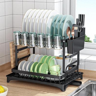 2-Tier Dish Drying Rack with Drainage Tray (White) cover