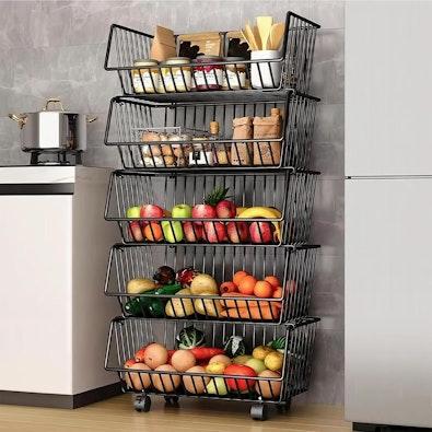 Metal 5-Tier Rolling Vegetable and Fruit Basket cover