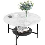 Round 2-Tier Marble Coffee Table 80cm