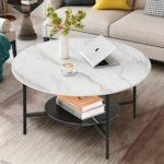 Round 2-Tier Marble Coffee Table 80cm alternate 2