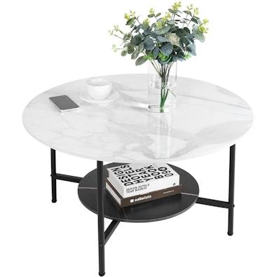 Round 2-Tier Marble Coffee Table 80cm cover