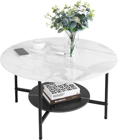 Round 2-Tier Marble Coffee Table 80cm cover