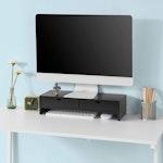 Black Monitor Stand with 2 Drawers Organizer alternate 1