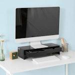 Black Monitor Stand with 2 Drawers Organizer alternate 2