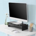 Black Monitor Stand with 2 Drawers Organizer alternate 3