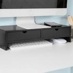 Black Monitor Stand with 2 Drawers Organizer alternate 7