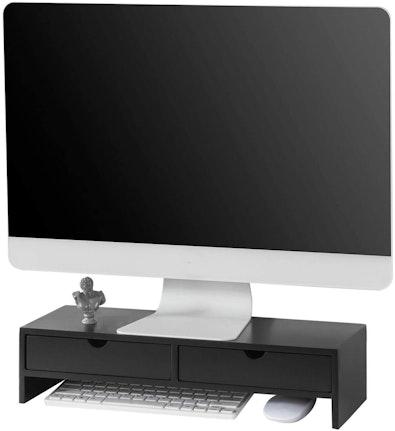Black Monitor Stand with 2 Drawers Organizer cover