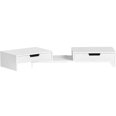 White Monitor Stand with Storage Drawers cover