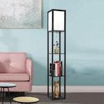 Black LED Floor Lamp with Shelves thumbnail