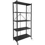 5-Tier Foldable Storage Shelf with Wheels (Black)