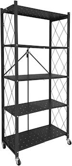 5-Tier Foldable Storage Shelf with Wheels (Black) thumbnail