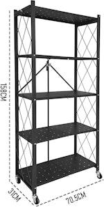 5-Tier Foldable Storage Shelf with Wheels (Black) alternate 2