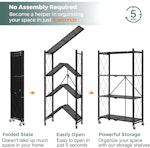 5-Tier Foldable Storage Shelf with Wheels (Black) alternate 3