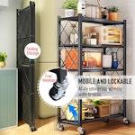 5-Tier Foldable Storage Shelf with Wheels (Black) alternate 5