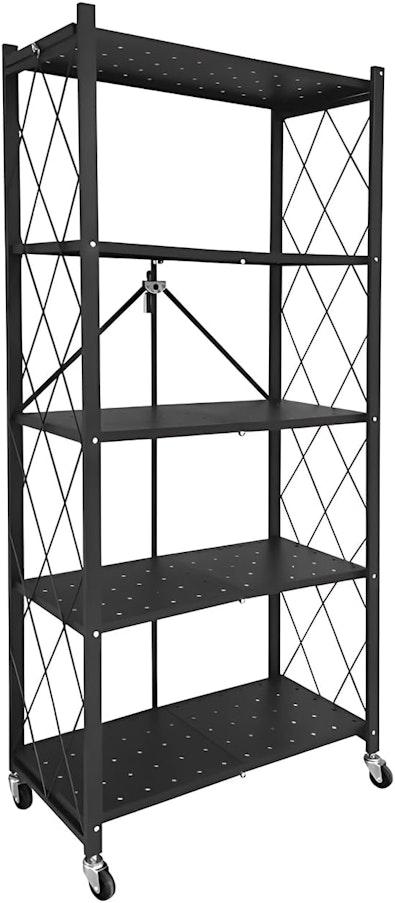 5-Tier Foldable Storage Shelf with Wheels (Black) cover