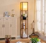 Brown LED Floor Lamp with Shelves thumbnail