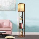 Brown LED Floor Lamp with Shelves alternate 1