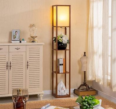 Brown LED Floor Lamp with Shelves cover