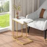 C-Shaped Marble Bedside Table - Gold alternate 2