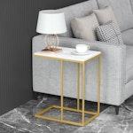 C-Shaped Marble Bedside Table - Gold alternate 6