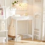 Compact White Desk with Drawer & Hooks alternate 1