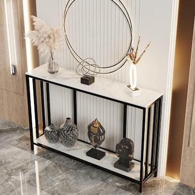 Marble Top 2-Tier Hallway Console Table cover