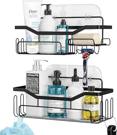 2-Pack Black No-Drill Bathroom Wall Shelf cover