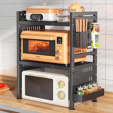 2-Tier Microwave Shelf with Utensil Hooks - White cover